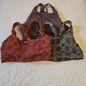 Athleta Sports Bras - Purple (Solid), Orange and Gray Snake Print